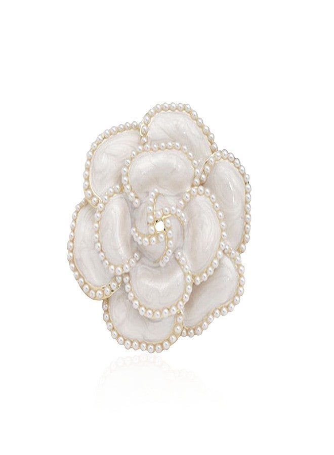 Anmpab Women's Camellia Flower Pearl Enamel Brooch Pins for Ladies Jewelry Fashion (D) - Image 1